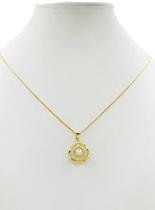 Cordão Feminino 1mm Flor Pérola Branca - Banhado a Ouro 18k