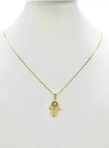 Cordão Feminino 1mm Hamsá Mão de Fátima - Banhado a Ouro 18k