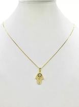 Cordão Feminino 1mm Hamsá Mão de Fátima - Banhado a Ouro 18k