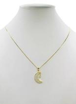 Cordão Feminino 1mm Lua Cravejada - Banhado a Ouro 18k