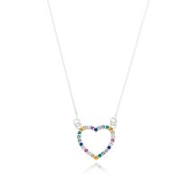 Cordão Feminino 45cm Coração Colorido Prata 925 Cordão Feminino 45cm Coração Colorido Prata 925