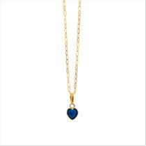 Cordão Feminino Bailarina Ouro 18 K 750 40cm Pingente Coração azul