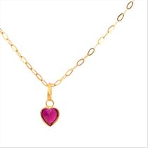 Cordão Feminino Bailarina Ouro 18 K 750 45cm Pingente Coração Rosa Escuro Cordão Feminino Bailarina Ouro 18 K 750 45cm Pingente Coração Rosa Escuro