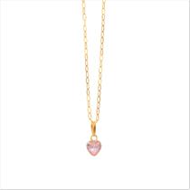 Cordão Feminino Bailarina Ouro 18 K 760 60cm Pingente Coração rosa claro