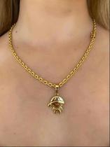 Cordão Feminino Cadeado 6mm + Pingente Filho Banhado A Ouro