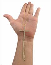 Cordão Feminino com Pingente Cruz Cravejado Banhado Ouro 18k Cordão Feminino com Pingente Cruz Cravejado Banhado Ouro 18k