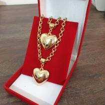 Cordão Feminino Coração Corrente Elo português Banhado a ouro 18k