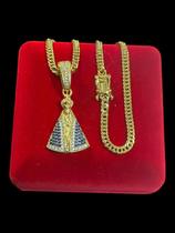 Cordão Feminino Grumet 5mm + Pingente Santa Banhado a Ouro