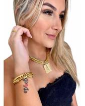 Cordão feminino Grumet + Pulseira Pingente banhado ouro 18k