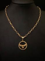 Cordão feminino meia cana + pingente espirito santo - banhado a ouro 18k