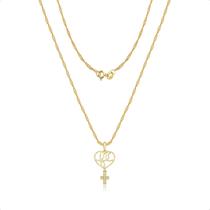 Cordão Feminino Ouro 18k Com Coração Terço Fé Cordão Feminino Ouro 18k Com Coração Terço Fé