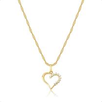 Cordão Feminino Ouro 18k + Coração C/ Zircônias