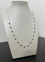 Cordão feminino prata italiana com pedras verde