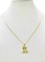 Cordão Feminino Urso Abraçando Coração - Banhado a Ouro 1mm