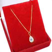 Cordão Feminino Veneziana Ouro 18k 50cm Gota De Zircônia 9mm Branco
