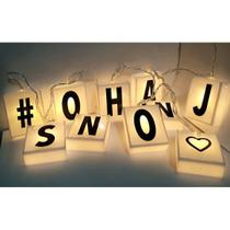 Cordão Fio De Luz 10 Led Frases Lightbox + 60 Letras Luminária Mini Varal Lightbox