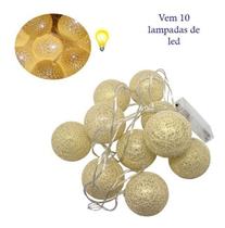 Cordão Fio De Luz Luminária 10 Bolas 2mts Led Dourada - Coisaria