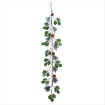Cordão Folhas Pinhas Berries Branco Enfeite Natal 120Cm - Magizi