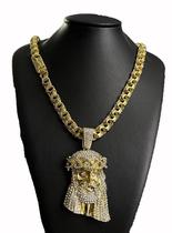 Cordão friso 12mm banhado a ouro 18k + pingente jesus 3d Cordão friso 12mm banhado a ouro 18k + pingente jesus 3d
