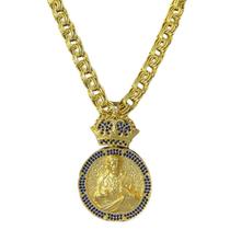 Cordão Friso 12Mm + Pingente Cristo Azul - Banhado A Ouro Cordão Friso 12Mm + Pingente Cristo Azul - Banhado A Ouro