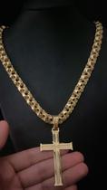 Cordão friso 12mm + pingente cruz - banhado a ouro 18k Cordão friso 12mm + pingente cruz - banhado a ouro 18k