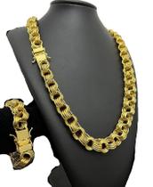 Cordão Friso Quarteto 18mm + Pulseira - Banhado a ouro 18k