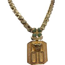 Cordão Friso S 13mm + Pingente 00 Trevo - Banhado a ouro Cordão Friso S 13mm + Pingente 00 Trevo - Banhado a ouro