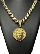 Cordão Friso S 13Mm + Pingente Pitbull - Banhado A Ouro 18K
