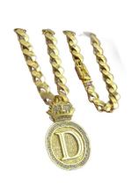 Cordão Friso s 13mm + Pingente Redondo Letra Banhado a Ouro