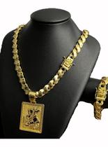 Cordão friso s 13mm + pingente são jorge - banhado a ouro