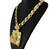Cordão Friso s 16mm + Pingente Nossa Senhora - Banhado a Ouro