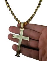 Cordão Friso S 8Mm + Pingente Cruz - Banhado A Ouro 18K