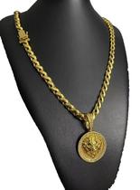 Cordão Friso S 8Mm + Pingente Leão - Banhado A Ouro 18K