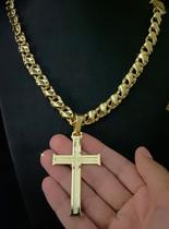 Cordão friso x 12mm + pingente cruz - banhado a ouro 18k Cordão friso x 12mm + pingente cruz - banhado a ouro 18k