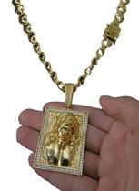 Cordão Friso X 12Mm + Pingente Jesus Zeus 3D Banhado A Ouro