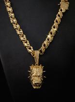 Cordão friso x 12mm + pingente pitbull - banhado a ouro 18k Cordão friso x 12mm + pingente pitbull - banhado a ouro 18k