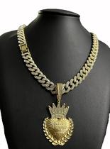 Cordão grumet 13mm cravejado banhado a ouro + pingente jesus