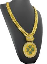 Cordão Grumet 13mm + Pingente Trevo - Banhado a Ouro 18k