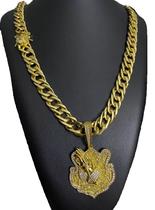 Cordão Grumet 15mm Fecho Mão Orando + Pingente Banhado Ouro
