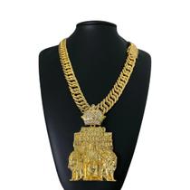 Cordão Grumet 15Mm + Pingente Leão Jesus - Banhado A Ouro