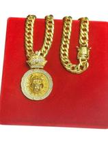 Cordão Grumet 15Mm + Pingente Pitbull Redondo Banhado A Ouro