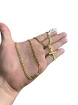 Cordão Grumet 3mm + Pingente Cruz Jesus 3d Banhado Ouro 18k Cordão Grumet 3mm + Pingente Cruz Jesus 3d Banhado Ouro 18k