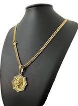 Cordão Grumet 7mm + Pingente Jesus 3d Banhado a ouro 18k