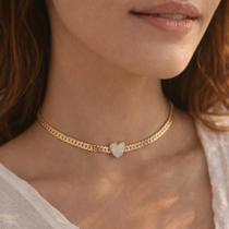 Cordão Grumet Coração Cravejado Cristal SemiJoia 32cm + 11 cm extensor REF. 601449