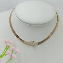 Cordão Grumet Coração Cravejado Cristal SemiJoia 32cm + 11 cm extensor REF. 601449