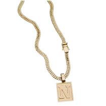 Cordão Grumet Duplo Pingente Letra N Banhado Ouro 18k