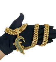 Cordão Grumet Lacraia 18mm + Pingente Jacaré banhado a ouro 18k