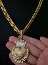 Cordão grumet oca 10mm + pingente jesus dono - banhado a ouro 18k