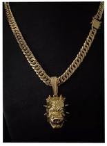 Cordão Grumet Oca 10mm + Pingente Pitbull Banhado a Ouro 18k