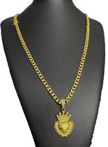 Cordão Grumet Pit Bull 6Mm + Pingente Jesus Banhado A Ouro